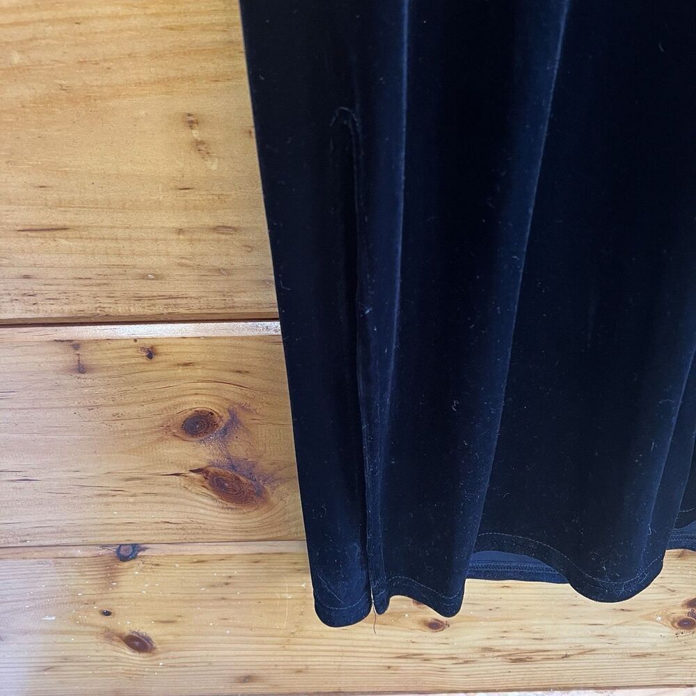 Vtg Danielle Casey Velvet Long Sleeve Black Midi Dress Stretch Embroidery 16 — image 4 of 5